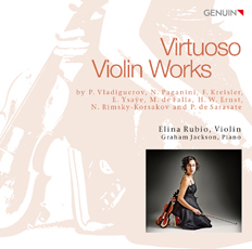CD album cover 'Virtuoso Violin Works' (GEN 13539) with Elina Rubio, Graham Jackson