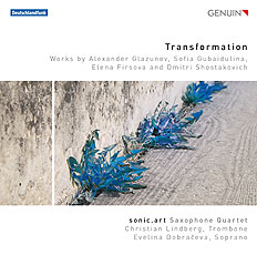 CD album cover 'Transformation' (GEN 16431) with sonic.art, Christian Lindberg, Evelina Dobraceva