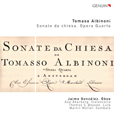 CD album cover 'Tomaso Albinoni (1671-1751)' (GEN 10184) with Jaime González, Åsa Åkerberg, Thomas C. Boysen ...
