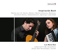 Inspiración Bach CD album cover 'Inspiración Bach' (GEN 20708) with Lux Nova Duo