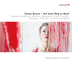 CD album cover 'Senza Basso — Auf dem Weg zu Bach' (GEN 21728) with Nadja Zwiener