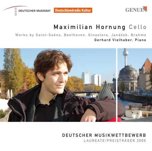 Werke von Saint-Saëns, Beethoven, Ginastera, Janácek, Brahms CD album cover 'Werke von Saint-Saëns, Beethoven, Ginastera, Janácek, Brahms' (GEN 88120) with Maximilian Hornung ...
