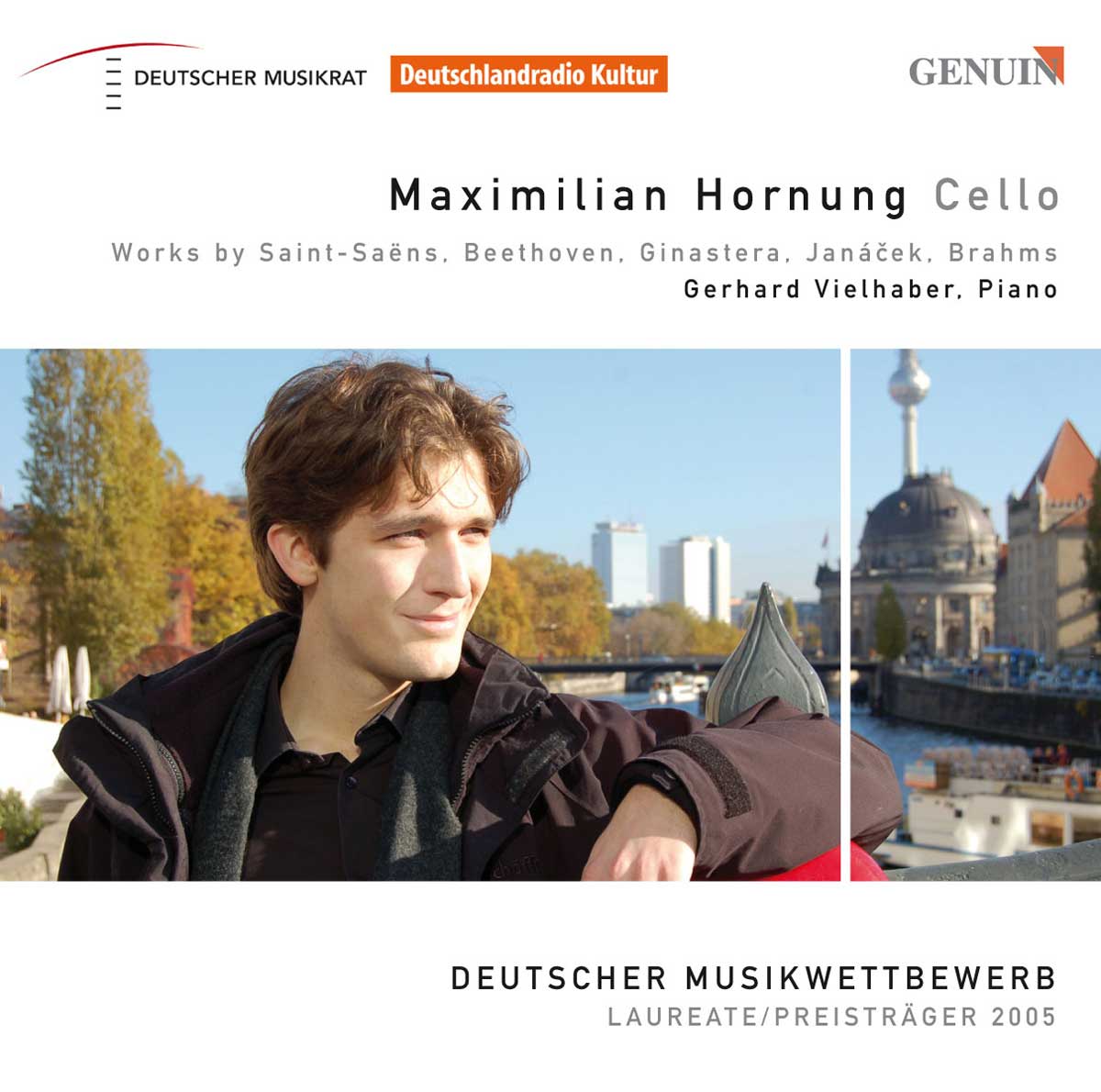 CD album cover 'Werke von Saint-Sa�ns, Beethoven, Ginastera, Jan�cek, Brahms' (GEN 88120) with Maximilian Hornung ...