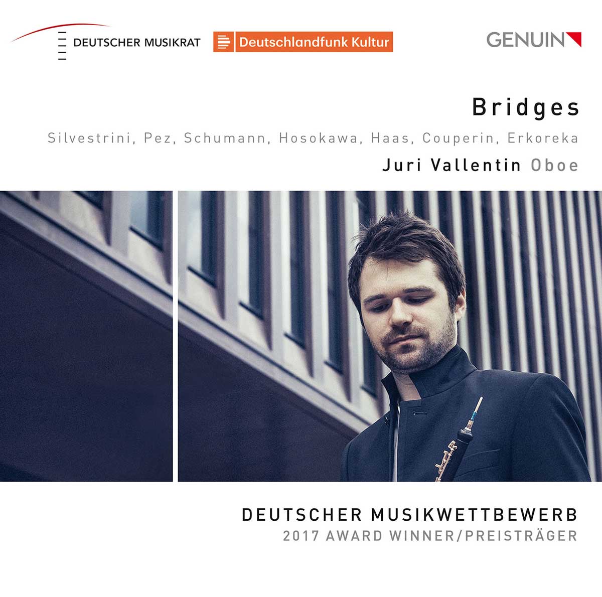 CD album cover 'Bridges' (GEN 18629) with Juri Vallentin, Philipp Hei�, Elina Albach, Theo Plath, Patrick Sepec