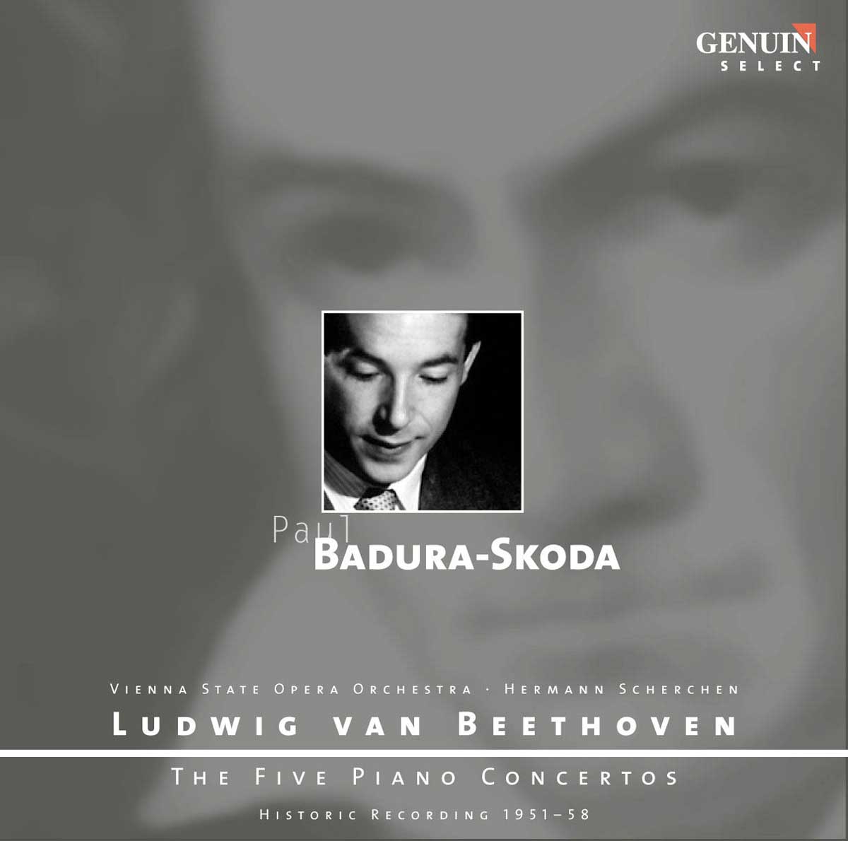 CD album cover 'Ludwig van Beethoven: Die f�nf Klavierkonzerte' (GEN 87102) with Paul Badura-Skoda ...